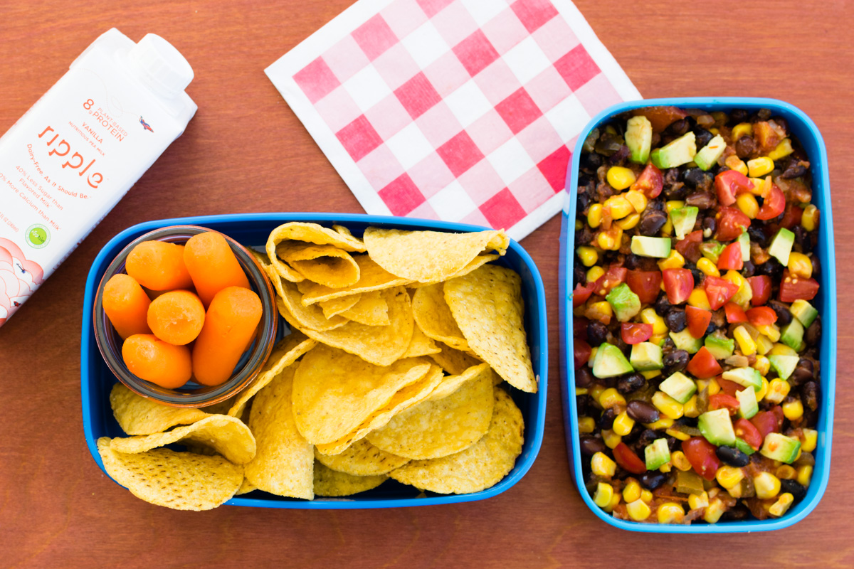 5 Super Easy Kids Lunch Ideas - School-safe, Dairy-free, Plant-based (Southwestern Salsa Box pictured)