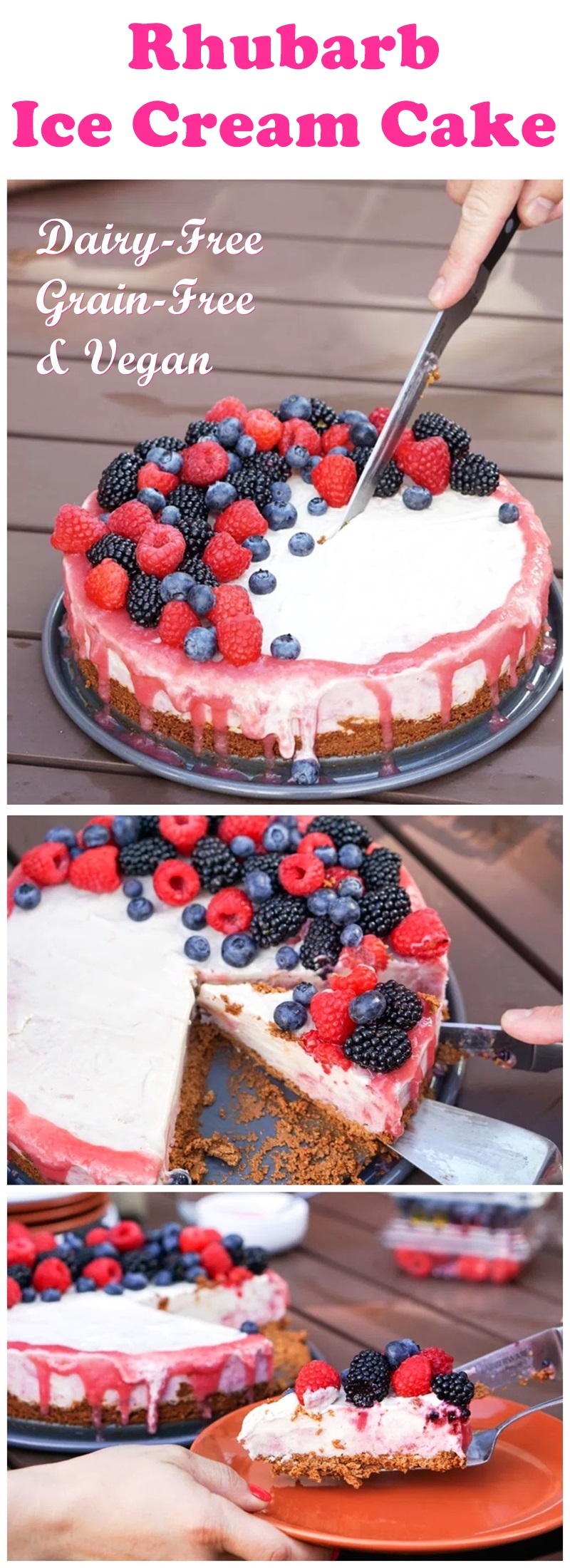 Dairy-free Rhubarb Ice Cream Cake - a contest-winning vegan frozen dessert recipe