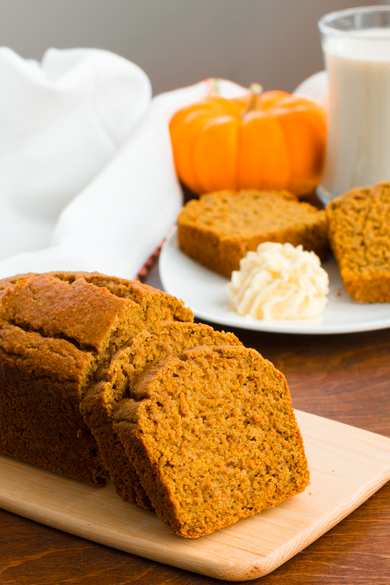 This tender, perfectly sweet, healthy pumpkin bread is dairy-free, vegan, 100% whole grain, sweetened naturally, and is surprisingly nut-free & soy-free!