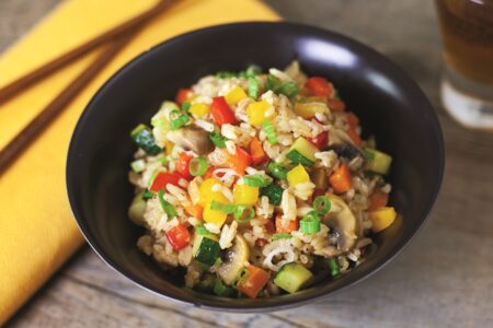Sizzling Asian Vegetable Fried Rice with Savory White Wine Glaze