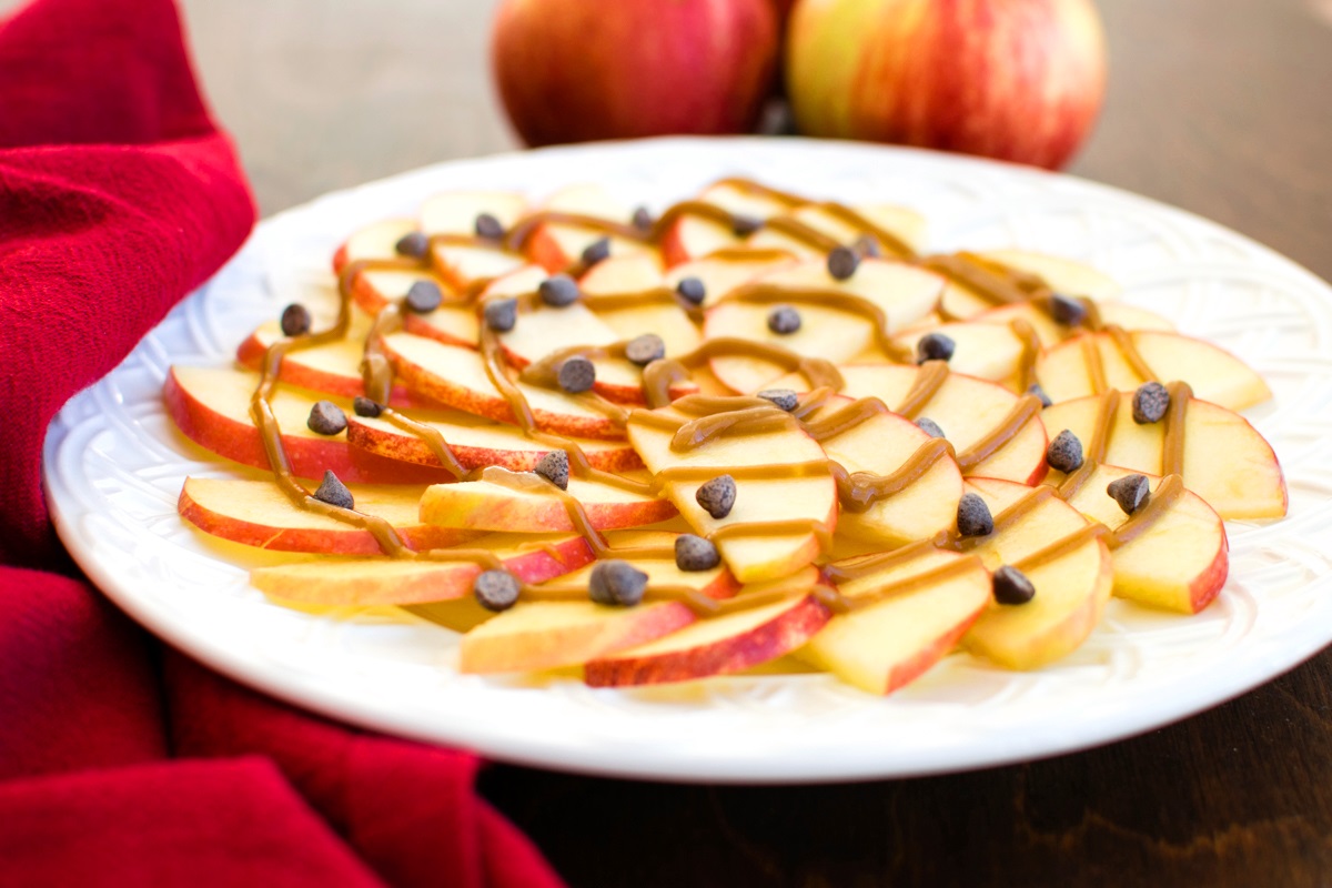 Healthy Caramel Apple Nachos Recipe - Quick, Easy, Only 4 Ingredients, Vegan, Dairy-Free, Gluten-Free, Nut-Free, and Soy-Free