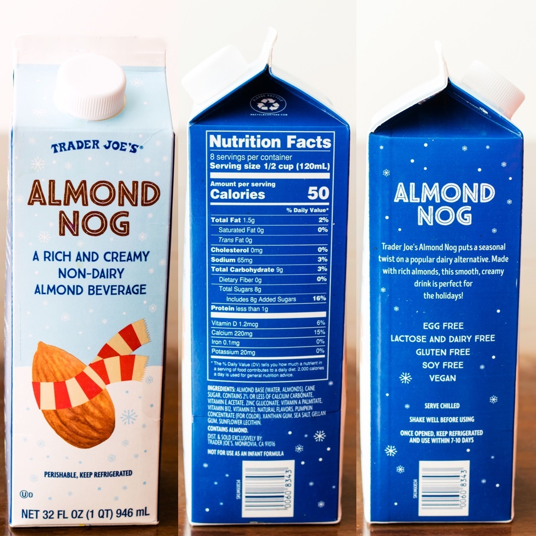 Trader Joe's Holiday Almond Beverages Review - Dairy-Free Almond Nog pictured