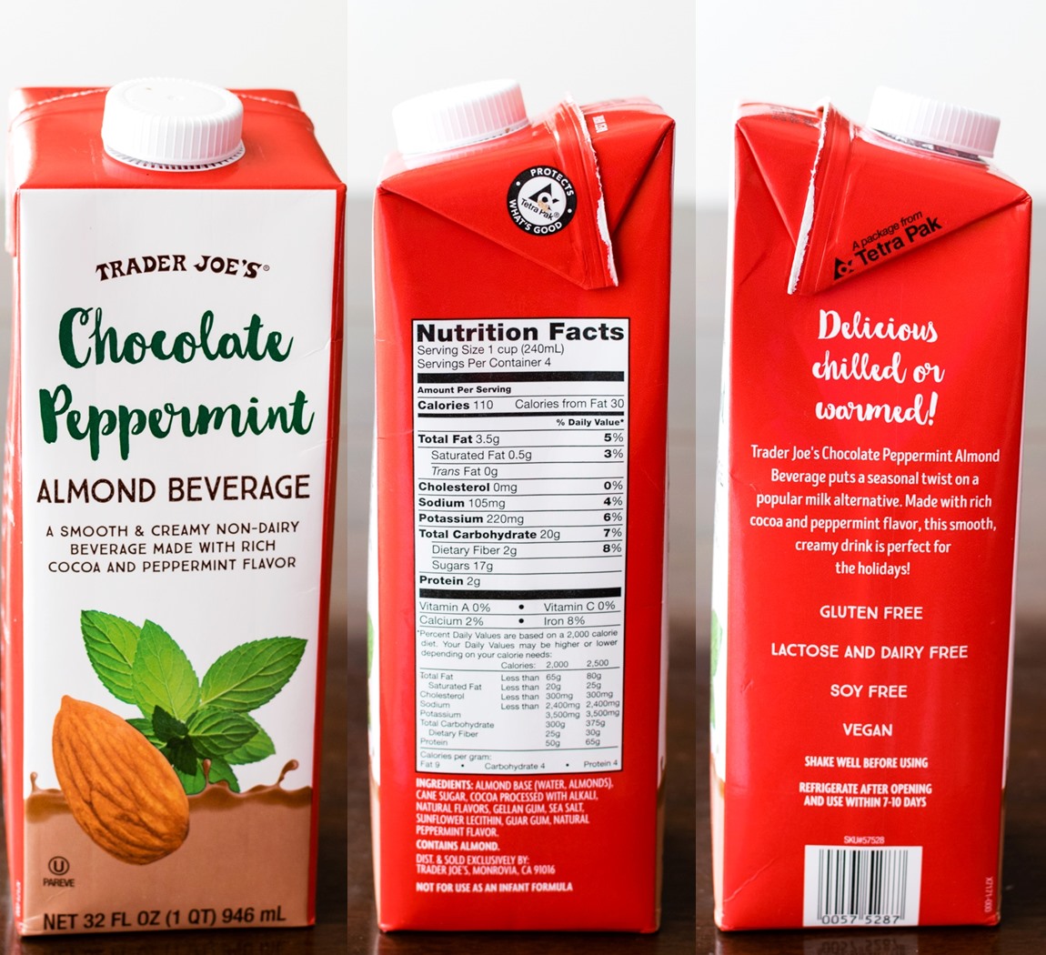 Trader Joe's Holiday Almond Beverages Review - Dairy-Free Chocolate Peppermint pictured