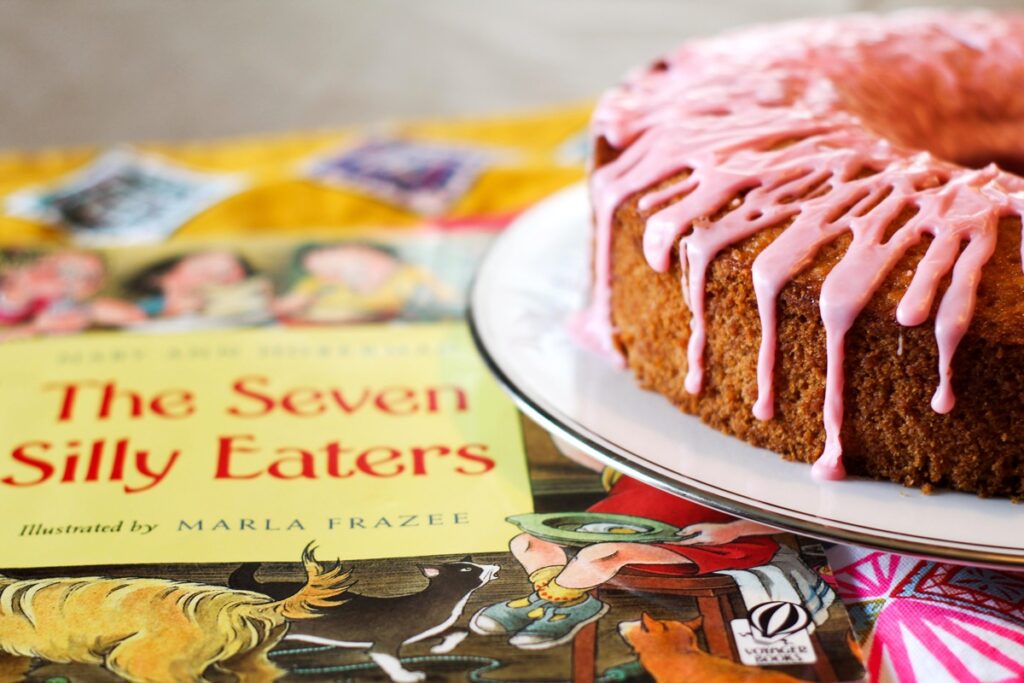 The Seven Silly Eaters Cake Recipe with Pink Lemonade Icing! A delicious, fun oatmeal applesauce cake that's Dairy-Free and Nut-Free!