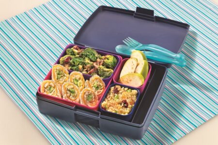 Sandwich Sushi Bento Box Lunch with Quinoa Salad, Broccoli Salad, and Cinnamon Apples - 4 recipes in 1! Dairy-free with gluten-free, nut-free and vegan options.