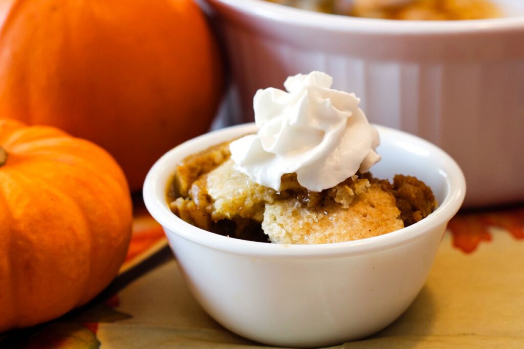 Vegan Sugar Cookie Pumpkin Cobbler Recipe - a New Dessert Tradition that Kids Can Cook! Dairy-free, egg-free, nut-free, and soy-free.