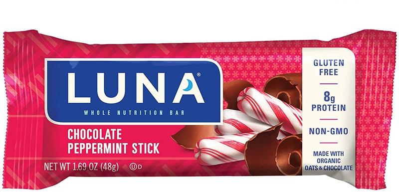The Best Dairy-Free Chocolate Peppermint Treats (all vegan too!) - from chocolate bark to cookies, coffee to creamers, and even fondant! Pictured: Luna Bar Chocolate Peppermint Stick
