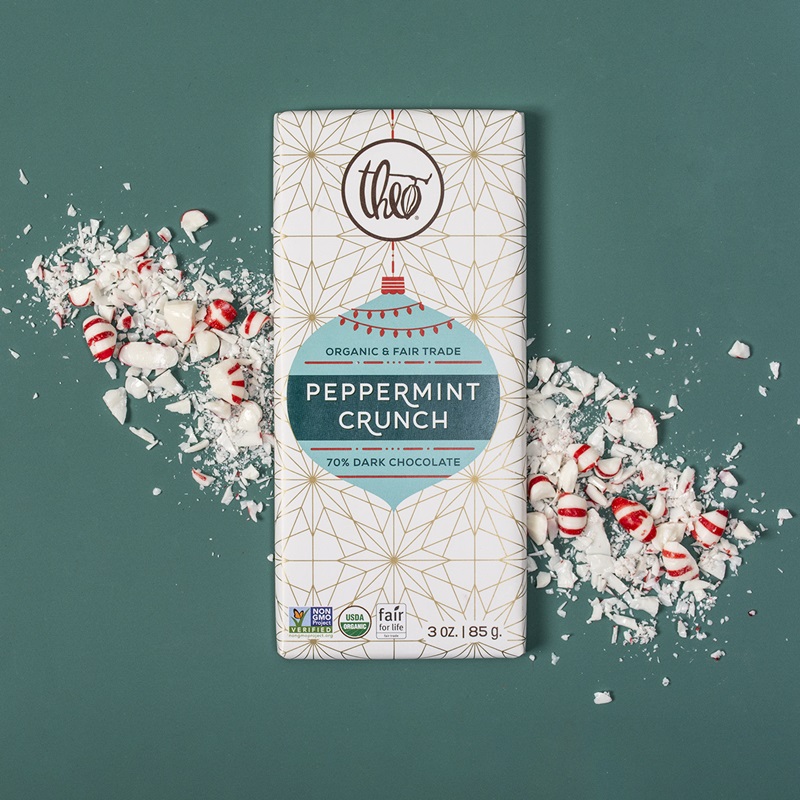 The Best Dairy-Free Chocolate Peppermint Treats (all vegan too!) - from chocolate bark to cookies, coffee to creamers, and even fondant! Pictured: Theo Peppermint Chocolate