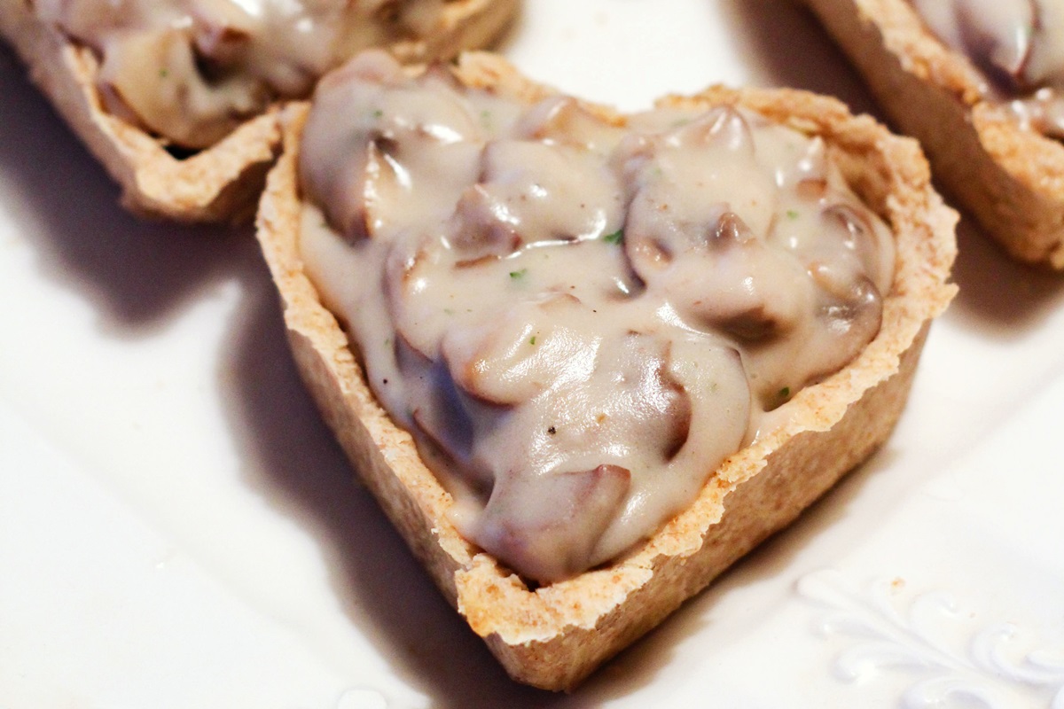 Savory Vegan Mushroom Tartlets Recipe with Chestnuts - a spin-off from The Great British Baking Show (dairy-free, egg-free, optionally nut-free, and soy-free with a creamy, gravy-like filling and whole wheat crust
