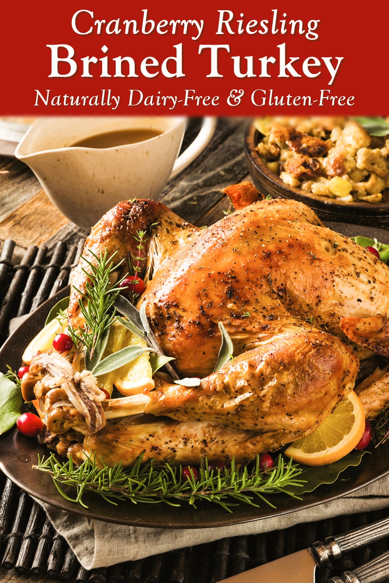 Holiday Brined Turkey Recipe with White Wine, Shallots, and Cranberries. Naturally dairy-fee, gluten-free, top allergen-free, and paleo-friendly.