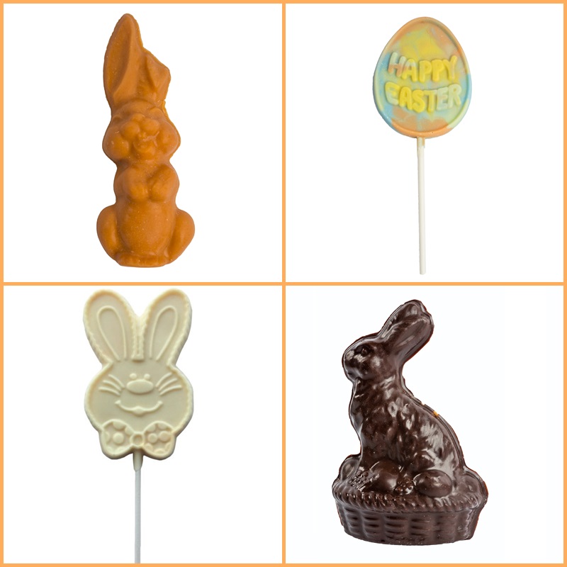 Dairy-Free Chocolate Easter Bunny Assortment - Chocolate Emporium (and a dozen more chocolatiers!) Pictured: Chocolate Emporium Butterscotch, White, and other Chocolate Bunnies