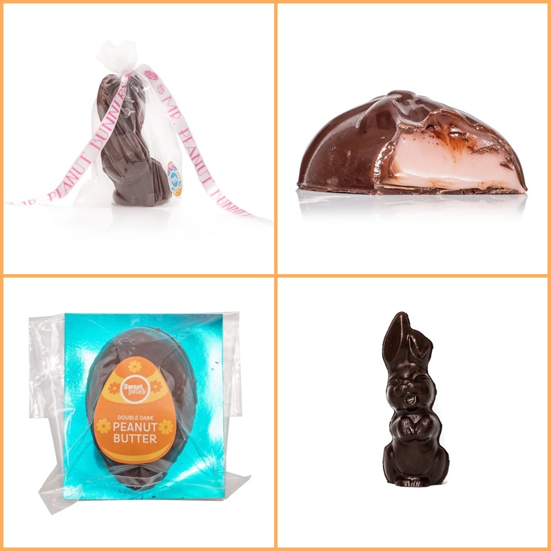 Dairy-Free Chocolate Easter Bunny Assortment - Chocolate Emporium (and a dozen more chocolatiers!) Pictured: Chocolate Emporium Butterscotch, White, and other Chocolate Bunnies. Pictured: Sweet Pete's Vegan Easter Goodies