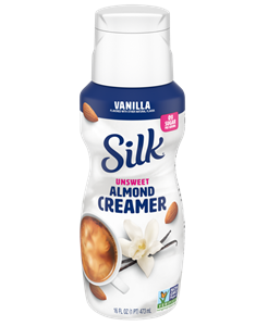 Silk Almond Creamer Reviews and Information - Now in 9 Dairy-Free, Soy-Free, Vegan Varieties. Pictured: Unsweet Vanilla