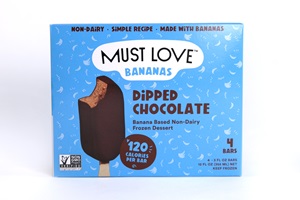 Must Love Bananas Dipped Frozen Dessert Bars Reviews and Info - Vegan, Paleo Banana Nice Cream enrobed in Dairy-Free Chocolate. Three Flavors!