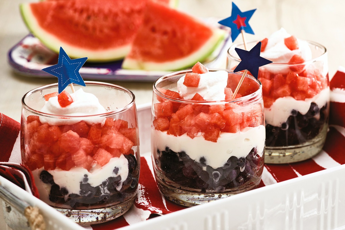 5 Easy, Fun & Delicious Dairy-Free Recipes for a Patriotic Picnic (angel food cake flag, festive infused water, patriotic parfaits, fruity charcuterie board, stars and stripes salad) 