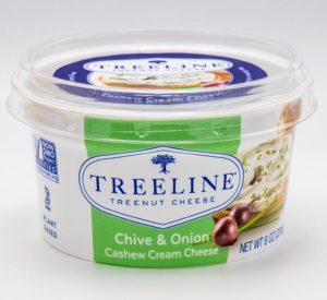 Treeline Cashew Cream Cheese Reviews & Info - Dairy-free Cream Cheese Alternative in 3 Vegan, Paleo, Dairy-Free, Gluten-Free Flavors. Pictured: Chives and Onion