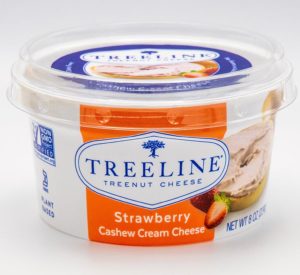 Treeline Cashew Cream Cheese Reviews & Info - Dairy-free Cream Cheese Alternative in 3 Vegan, Paleo, Dairy-Free, Gluten-Free Flavors. Pictured: Strawberry
