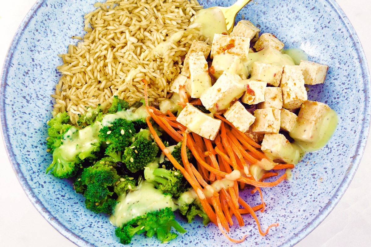 Tofu Buddha Bowls with Lemon-Tahini Dressing - this all-season recipe is dairy-free, vegan, nut-free, gluten-free, and easy! Also naturally rich in calcium and other nutrients.