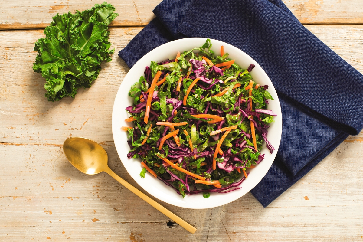 Kale Slaw Recipe - healthy, plant-based, dairy-free, and allergy-friendly with a Tangy Vinaigrette