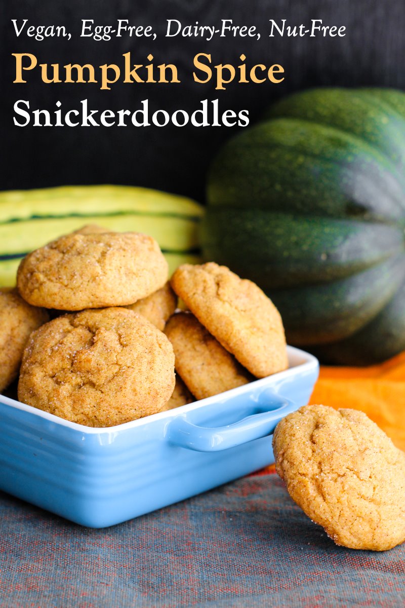 Vegan Pumpkin Spice Snickerdoodles Recipe - dairy-free, egg-free, nut-free, kids can bake fall treat!