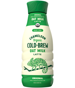Chameleon Oat Milk Lattes are Dairy-Free Cold Brews for All Seasons - reviews and information! (vegan, plant-based, with pumpkin and gingersnap varieties) - available in bottles and single serves.