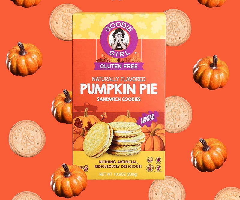 50 Dairy-Free Pumpkin Spice Sweets, Snacks, and More! Pictured: Goodie Girl Pumpkin Pie Sandwich Cookies
