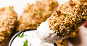 Dairy-Free Pecan-Crusted Chicken Strips Recipe for Your Oven or Air Fryer. Includes gluten-free and egg-free options, and a dairy-free "buttermilk" dip recipe.
