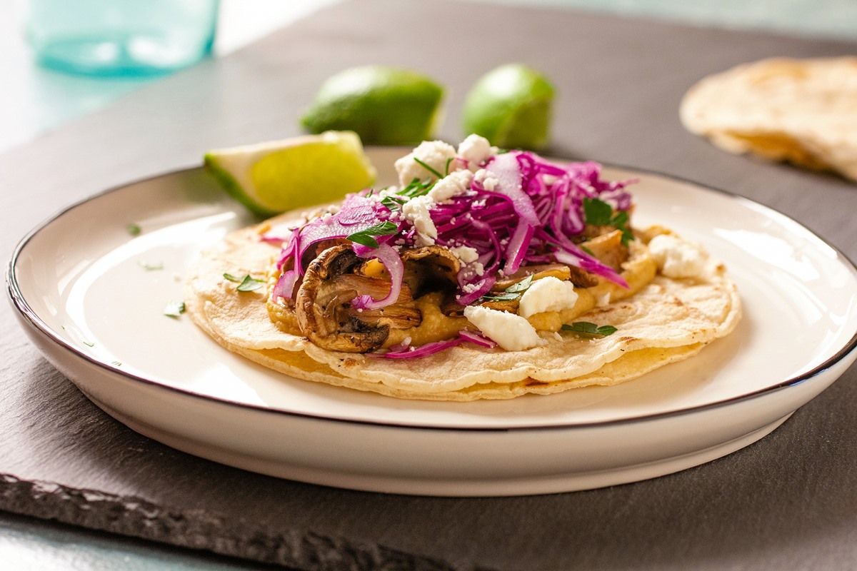 Plant-Based Mushroom Tacos Recipe with Healthy Slaw & Chipotle Hummus (Vegan, Dairy-Free, Gluten-Free, Nut-Free, and Soy-Free)