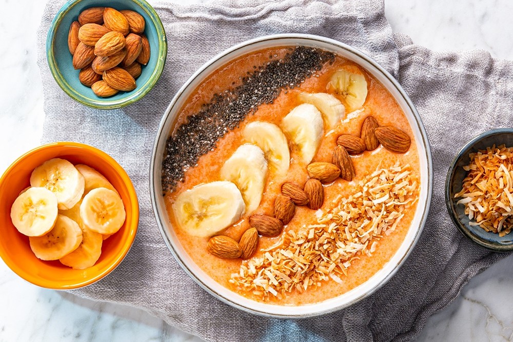 Dairy-Free Carrot Smoothie Bowls Recipe (also vegan, sugar-free (no added sweeteners), and allergy-friendly (even options for nut-free and banana-free!)