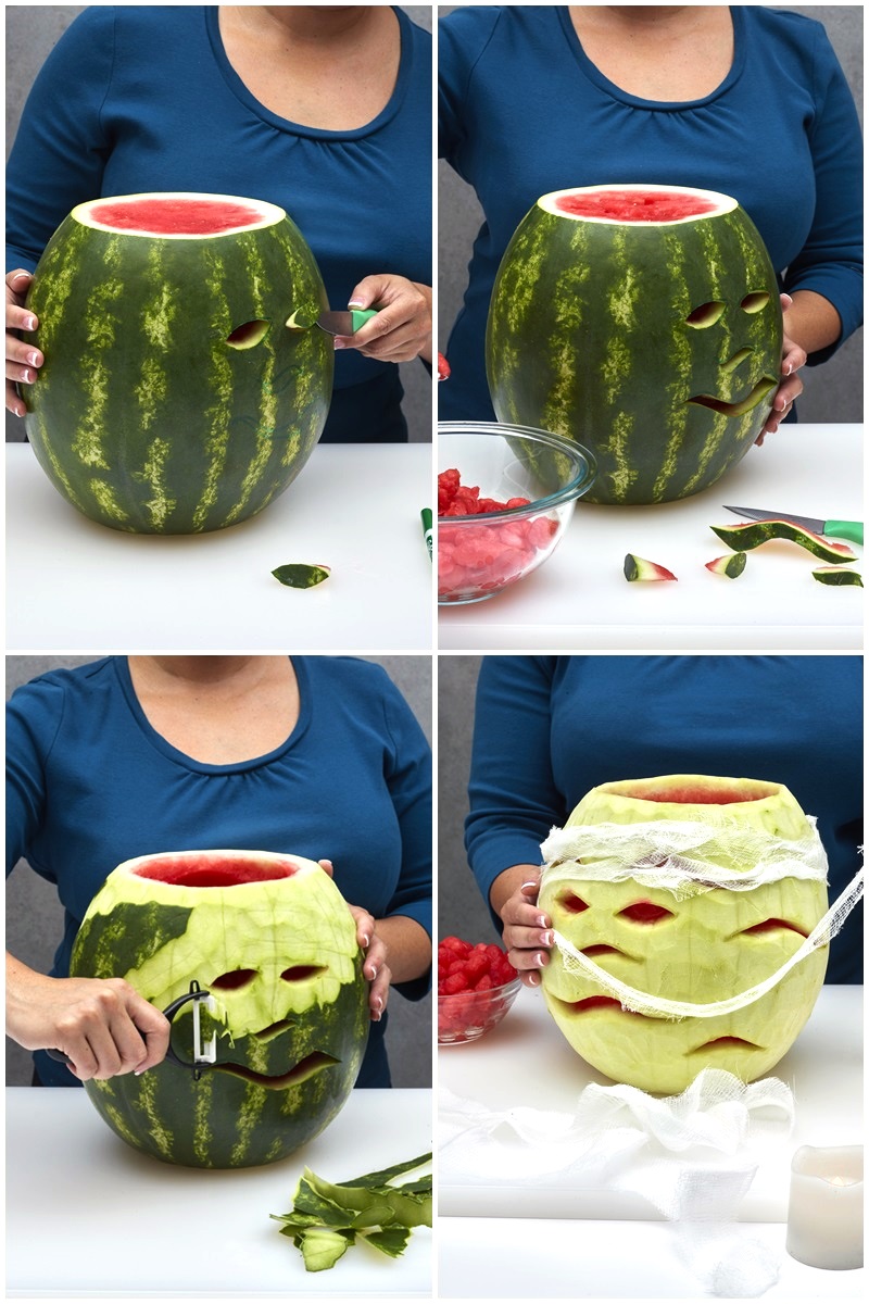Halloween Melons - Mummy Melon and Jack-o-Melon Carving how-to's plus tips and recipes for the watermelon flesh. Allergy-friendly and plant-based!