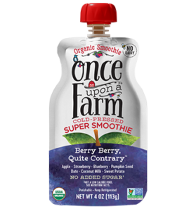 Once Upon a Farm Super Smoothies Reviews and Information (Dairy-Free, No Added Sugar, Jennifer Garner Company). Pictured: Berry Berry Quite Contrary