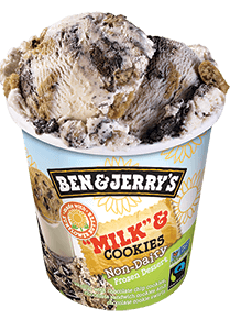 Ben & Jerry's Non-Dairy Frozen Dessert - A guide with ingredients, customer reviews, and more info on this dairy-free ice cream line. All vegan too. Pictured: Milk and Cookies