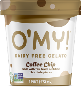O'My Dairy-Free Gelato Reviews & Information - Vegan, Soy-Free, Pure Ice Cream in several Minimalist, Creamy Pint Flavors. Pictured: Coffee Chip