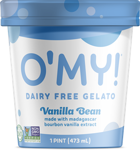 O'My Dairy-Free Gelato Reviews & Information - Vegan, Soy-Free, Pure Ice Cream in several Minimalist, Creamy Pint Flavors. Pictured: Vanilla Bean