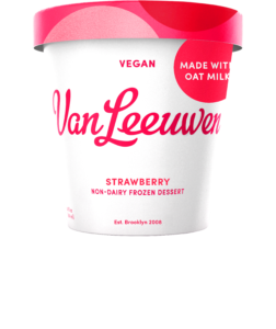 Van Leeuwen Oat Milk Ice Cream Reviews and Info - Vegan Artisan Pint Flavors. Pictured: Strawberry