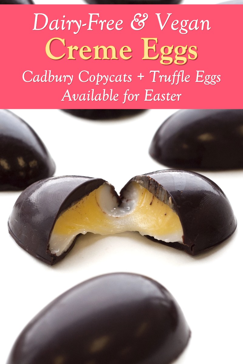 Dairy-Free and Vegan Alternatives to Cadbury Creme Eggs, including chocolate eggs with various cream fillings. US, Canada, UK, Europe, and Australian options!