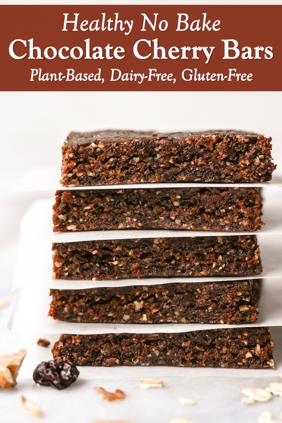 Chocolate Cherry Snack Bars Recipe - No Bake, Plant Based, Dairy Free, Gluten Free, and Healthy - uses simple, clean ingredients