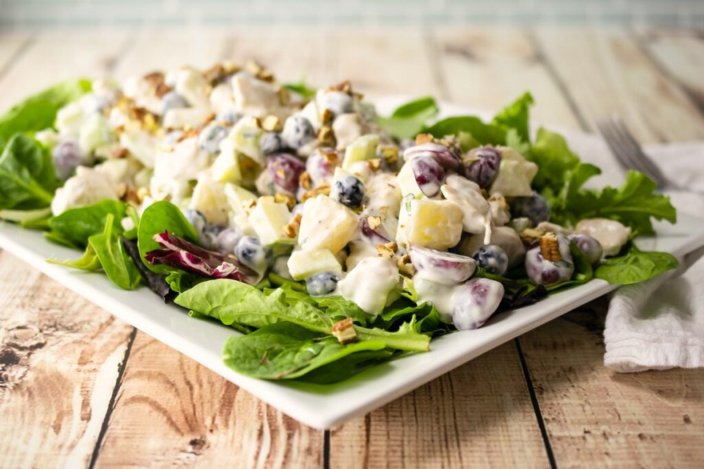Dairy-Free Green Apple Waldorf Salad Recipe - Loaded with Fresh Produce and Other Healthy Ingredients - Options for Vegan and Nut-Free