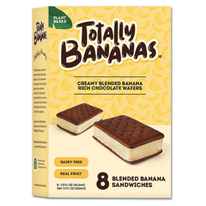 Totally Bananas Frozen Treats Reviews and Info - Dairy-Free, Plant-Based, Creamy Banana Nice Cream Treats - dark-chocolate covered pops or ice cream sandwiches