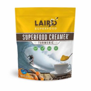Laird Superfood Creamer Reviews and Info - Dairy-Free, Plant-Based, Paleo, Natural, Healthy Powdered Creamers in 8 Flavors plus Singles. PIctured: Turmeric