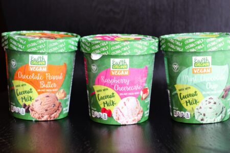 Earth Grown Coconut Milk Ice Cream Reviews and Info - Aldi's Non-Dairy Frozen Dessert Pints made with Coconut Milk Base. Vegan Certified. Pictured: All 3 Flavors