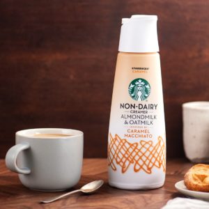 Starbucks Non-Dairy Creamers Reviews and Info - dairy-free, soy-free, vegan coffee creamers from the Starbucks at Home brand. Pictured: Caramel Macchiato