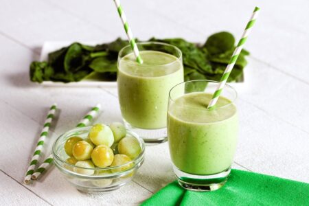 Dairy-Free Green Smoothie Recipe that's packed with 5 Fruits and Vegetables - great for kids and adults, any day, as a Halloween "green slime" smoothie, or even for St. Patrick's Day
