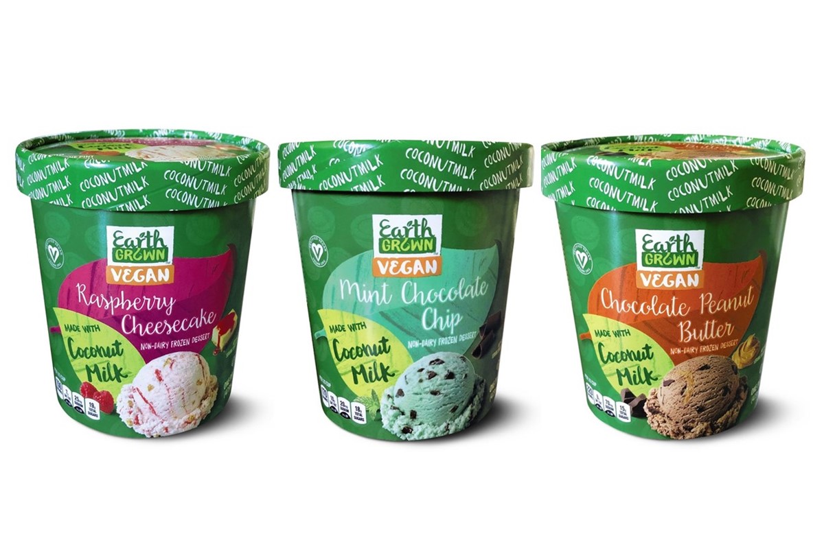 Earth Grown Coconut Milk Ice Cream Reviews and Info - Aldi's Non-Dairy Frozen Dessert Pints made with Coconut Milk Base. Vegan Certified. Pictured: All 3 Flavors