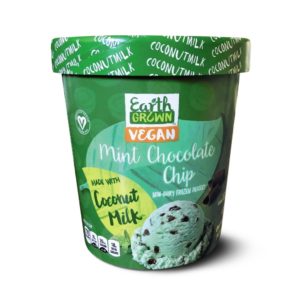 Earth Grown Coconut Milk Ice Cream Reviews and Info - Aldi's Non-Dairy Frozen Dessert Pints made with Coconut Milk Base. Vegan Certified. Pictured: Mint Chip