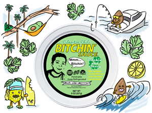 Bitchin' Sauce Reviews and Information - Dairy-Free, Plant-Based, Keto-Friendly - almond-based dip, spread, or sauce in several all-natural flavors. Pictured: Cilantro Chili