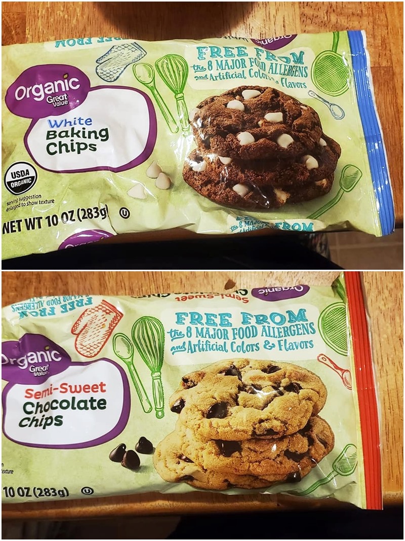 Great Value Free From Baking Chips Reviews and Info - dairy-free, gluten-free, egg-free, nut-free, soy-free, vegan, and organic! They come in dark, semi-sweet, and white chocolate chips