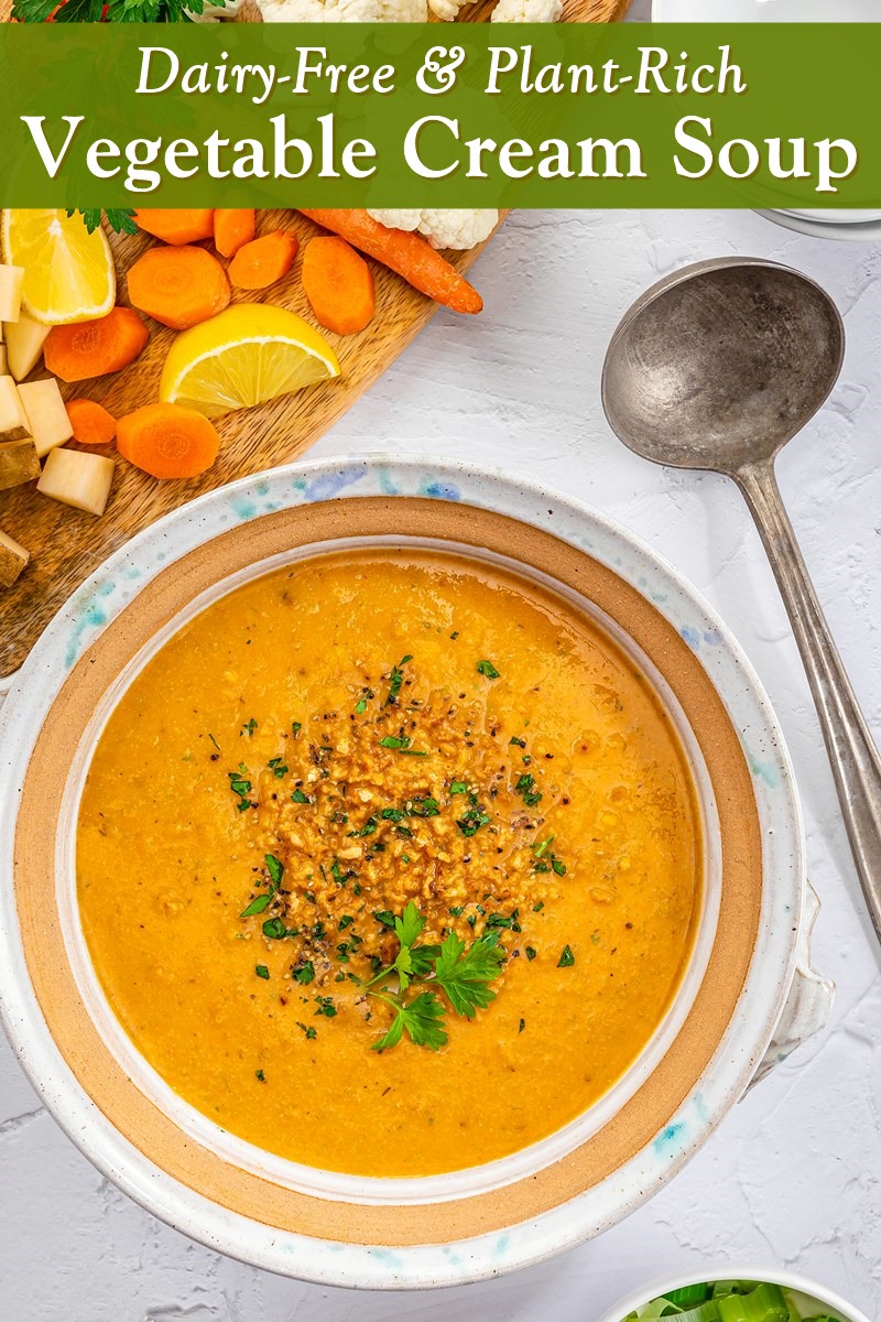 Dairy-Free Vegetable Cream Soup Recipe - plant-based, gluten-free, soy-free, nut-free, and vegan with FIVE different veggies.