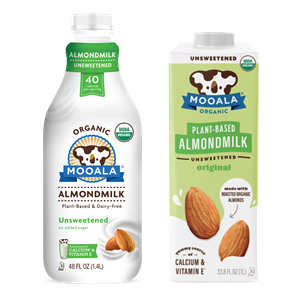 Mooala Almondmilk Reviews and Info - Organic, Dairy-Free Milk Beverages made with Clean Ingredients, and sold in several flavors - some non-perishable, some refrigerated