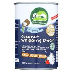 Nature's Charm Coconut Whipping Cream - dairy-free, gluten-free, vegan, and paleo-friendly whipped topping ready to chill and whip. Refined sugar-free.